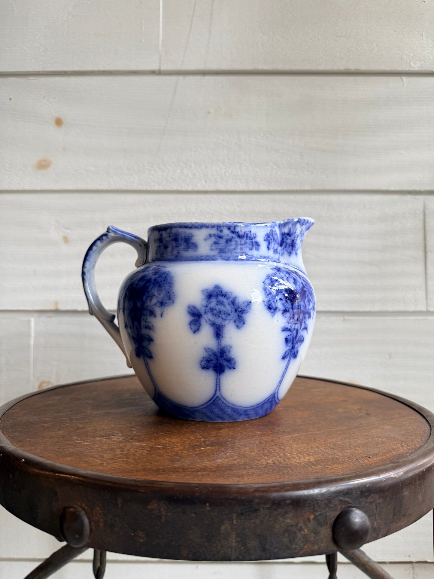 Antique J&E Mayer "Argyle" Pattern Flow Blue Pitcher