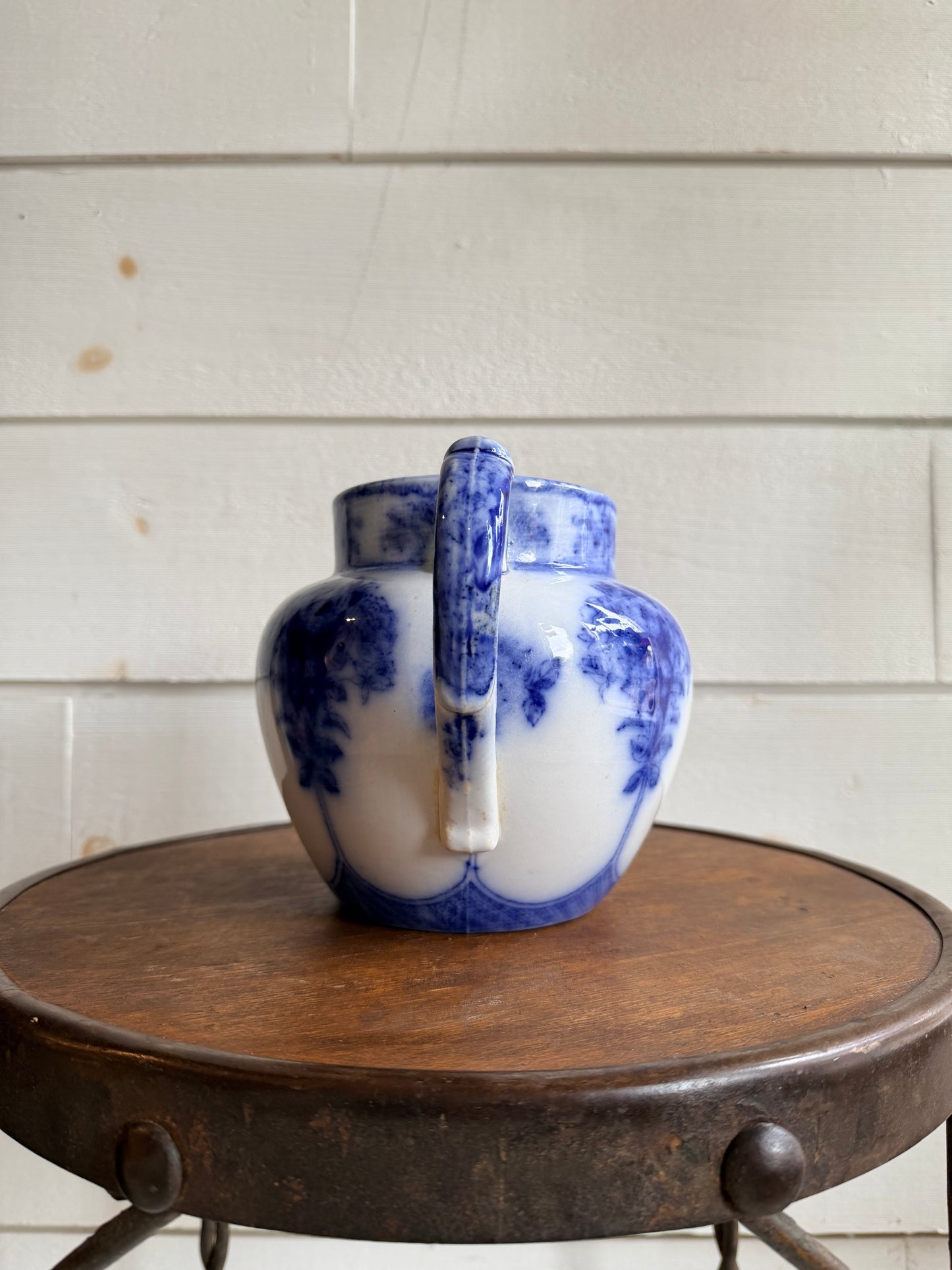 Antique J&E Mayer "Argyle" Pattern Flow Blue Pitcher