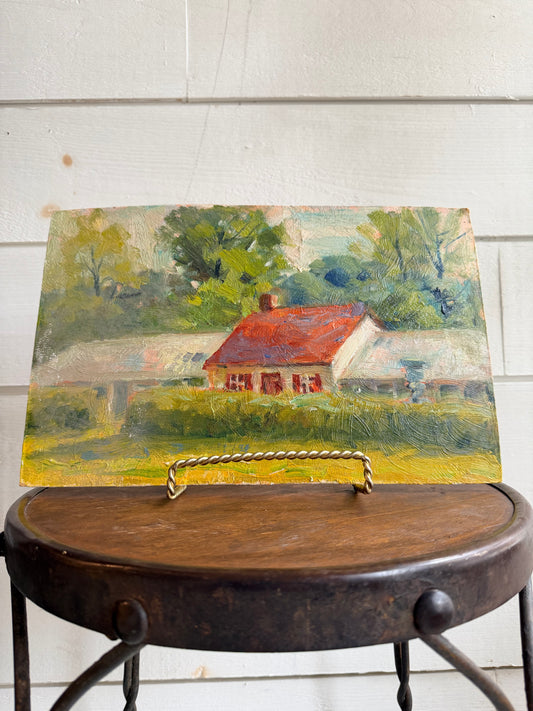 Impressionistic Farmstead Oil Painting on Board