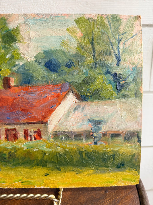 Impressionistic Farmstead Oil Painting on Board