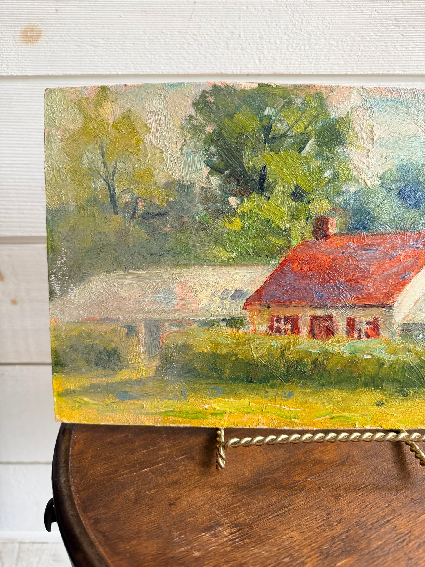 Impressionistic Farmstead Oil Painting on Board