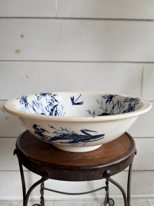 French Blue & White Ironstone Basin Bowl