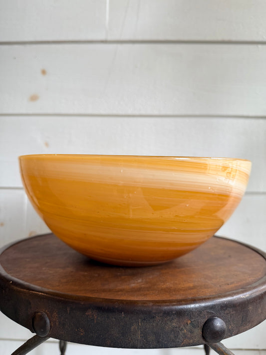 Orange & White Swirled Art Glass Serving Bowl