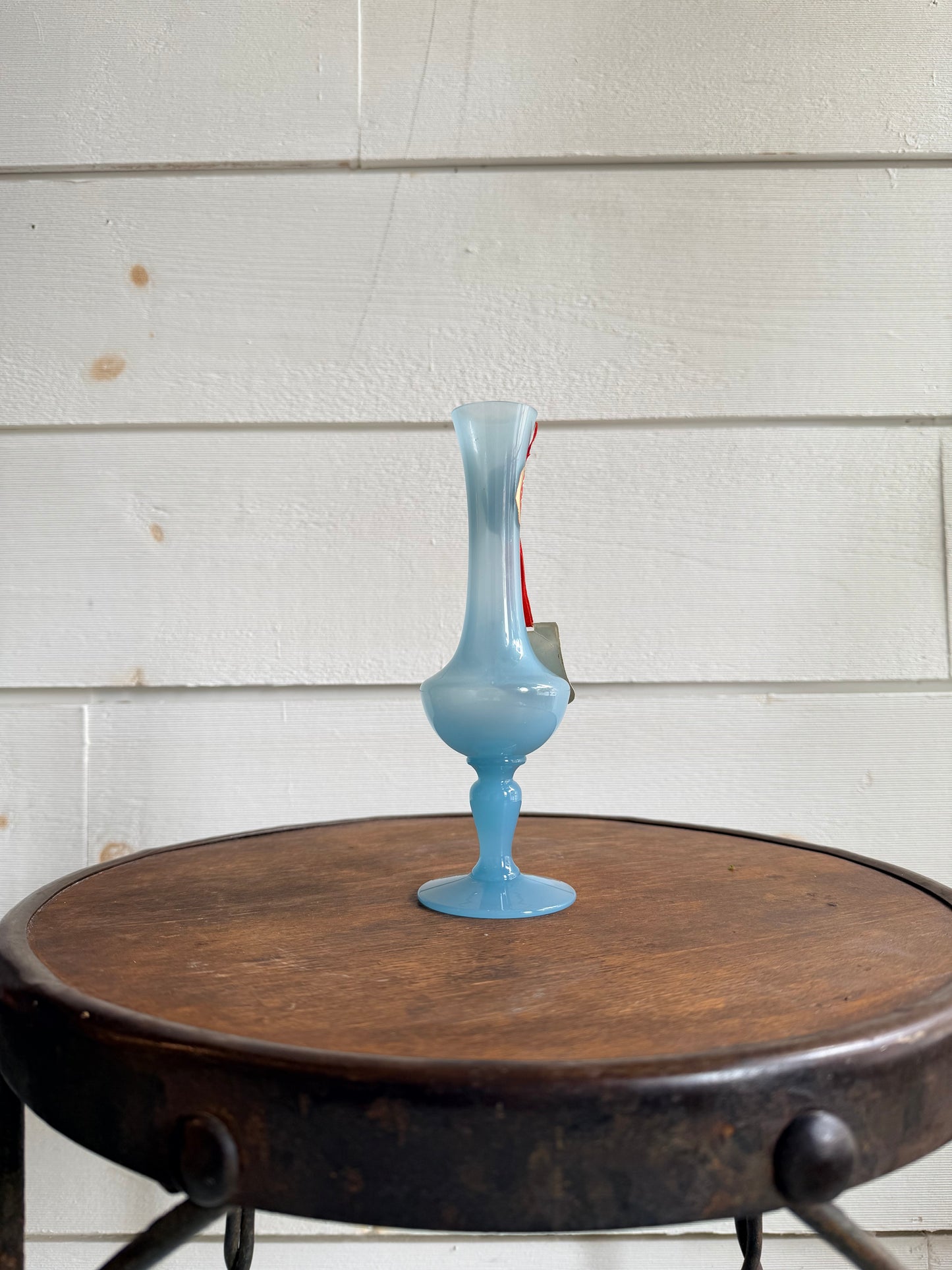 French Blue Opaline Vase w/ Original Tag