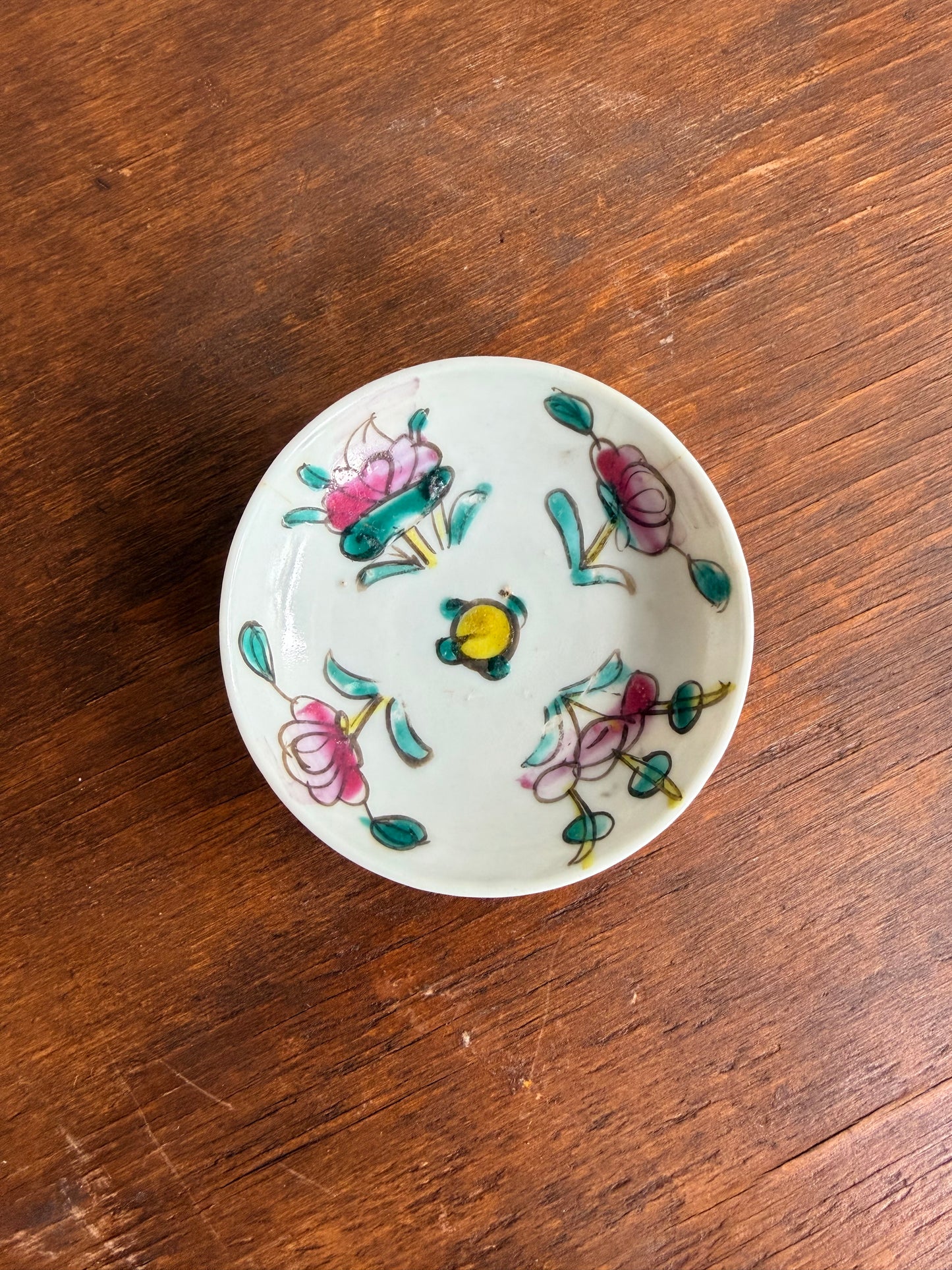 Hand-Painted Chinese Porcelain Finger Bowl w/ Floral Motifs