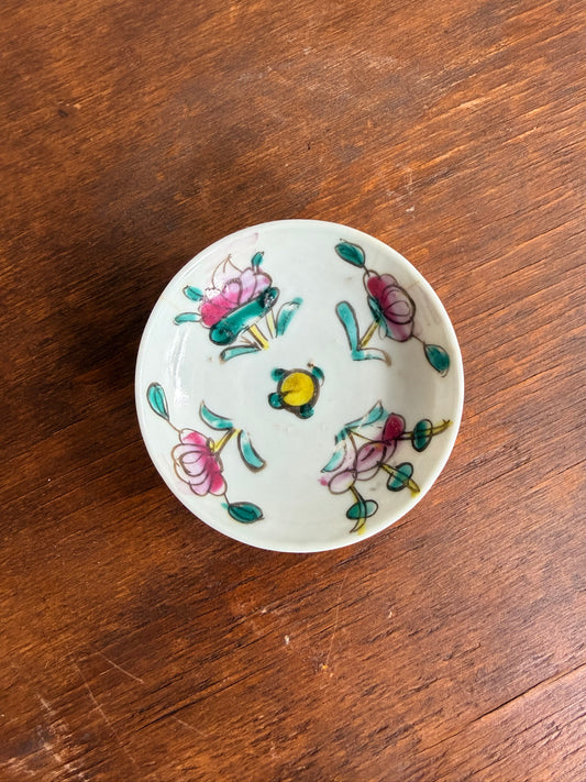 Hand-Painted Chinese Porcelain Finger Bowl w/ Floral Motifs