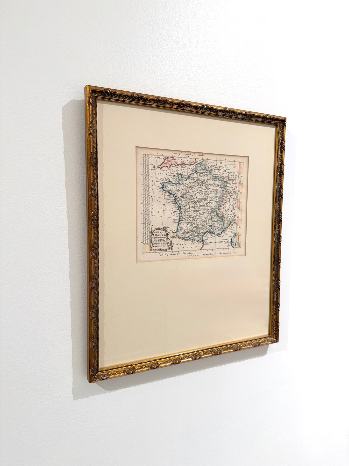 Custom-Framed Antique 18c Map of France Engraving