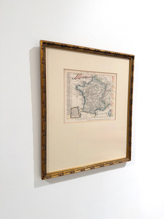 Custom-Framed Antique 18c Map of France Engraving