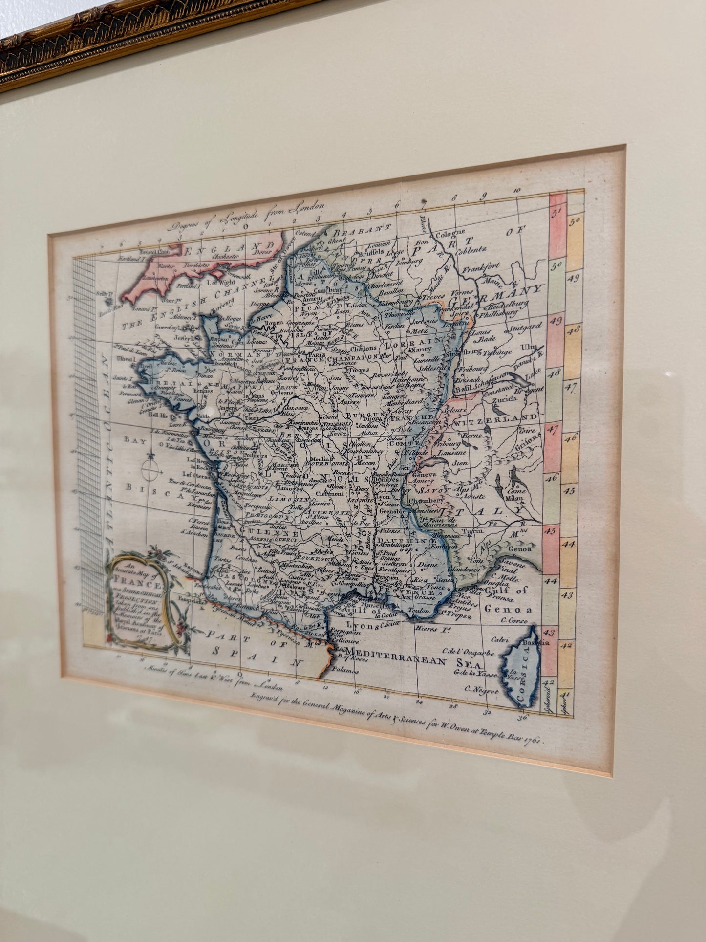 Custom-Framed Antique 18c Map of France Engraving