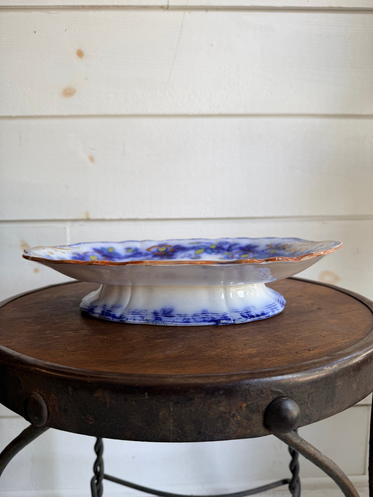 Wedgwood Pearl "Woodbine" Flow Blue Polychrome Serving Dish