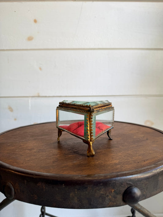 Antique French Beveled Glass Triangular Jewelry Casket