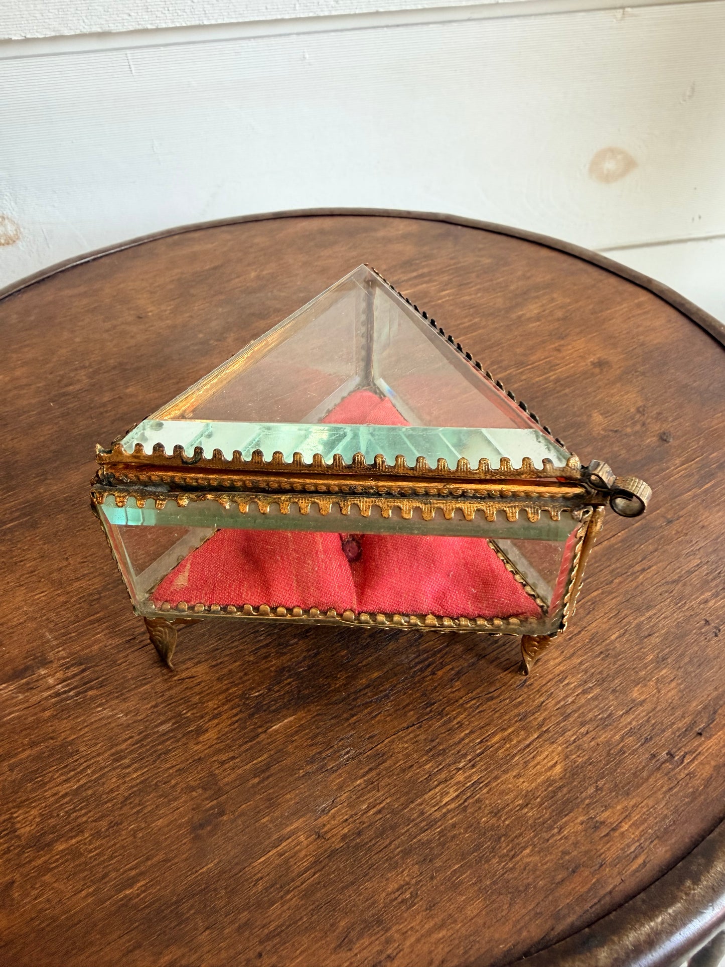 Antique French Beveled Glass Triangular Jewelry Casket