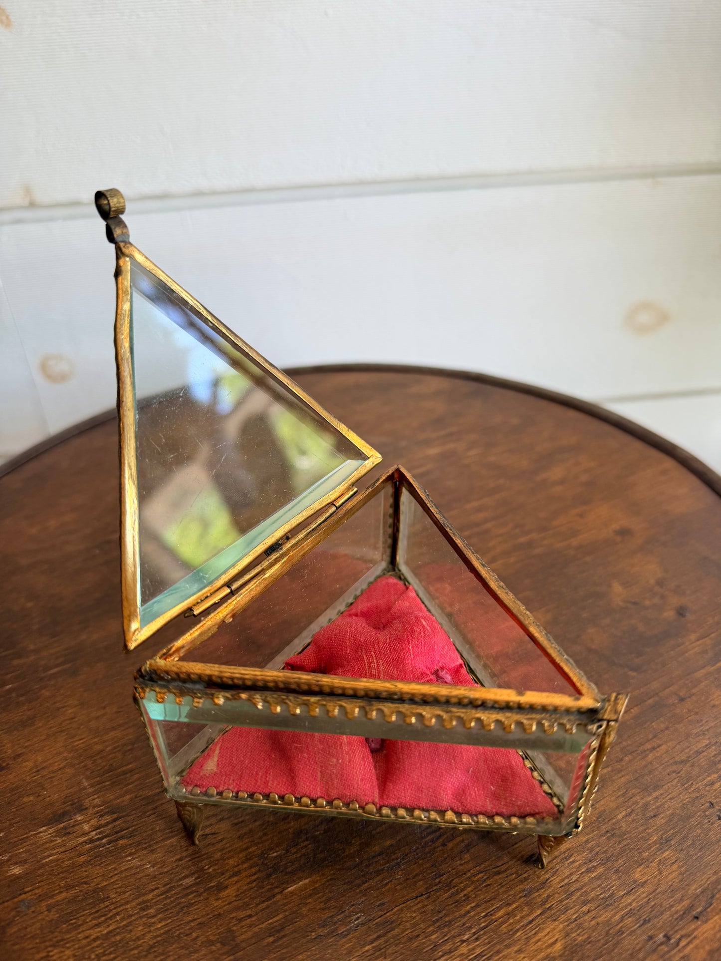 Antique French Beveled Glass Triangular Jewelry Casket