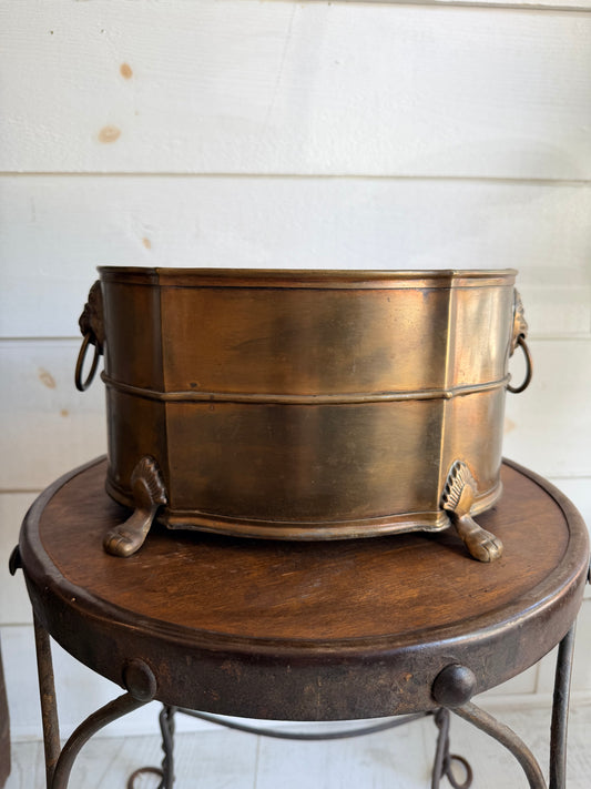 Brass Planter w/ Lion Head Handles & Claw Feet