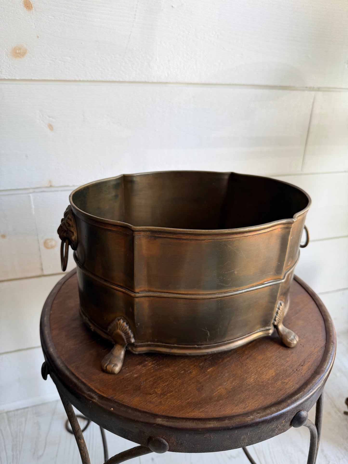 Brass Planter w/ Lion Head Handles & Claw Feet