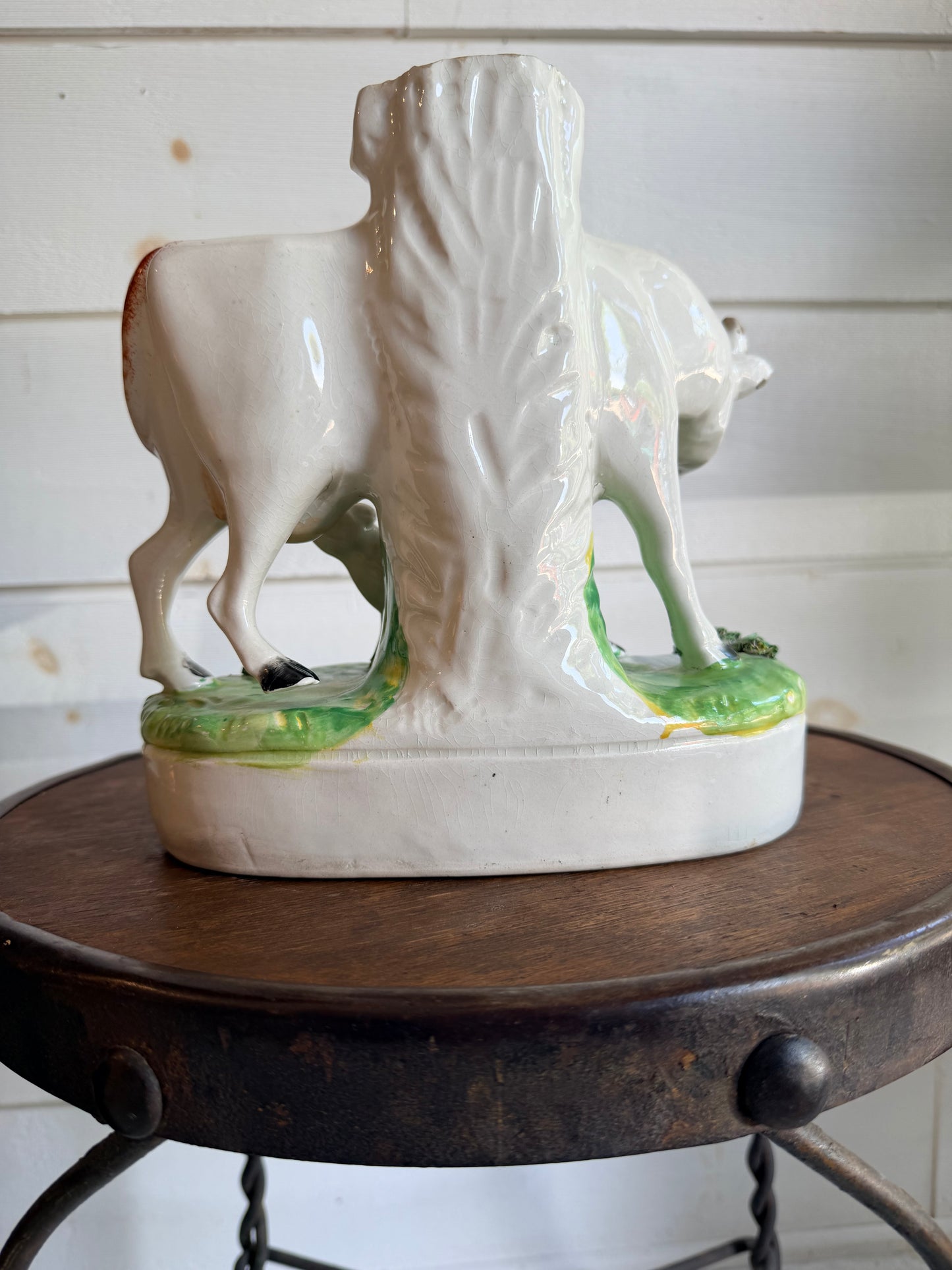 Antique Victorian Staffordshire Ceramic Cow & Calf Spill Vase