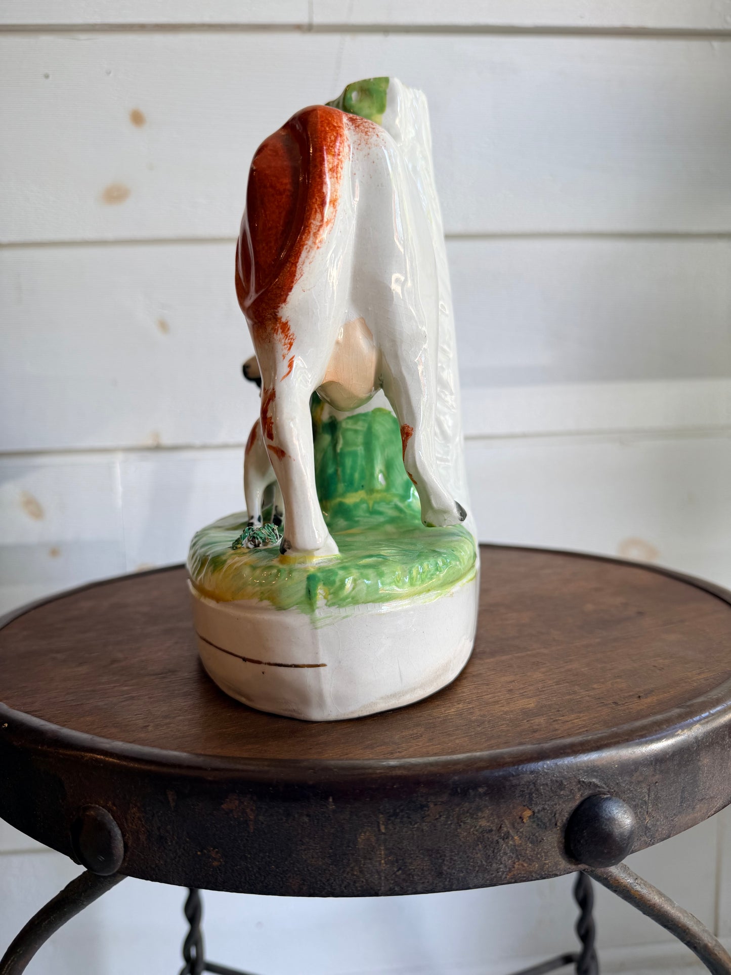 Antique Victorian Staffordshire Ceramic Cow & Calf Spill Vase