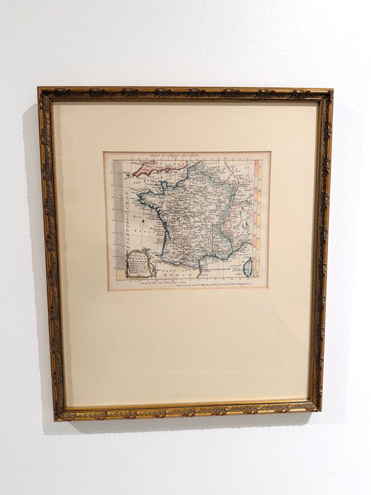 Custom-Framed Antique 18c Map of France Engraving