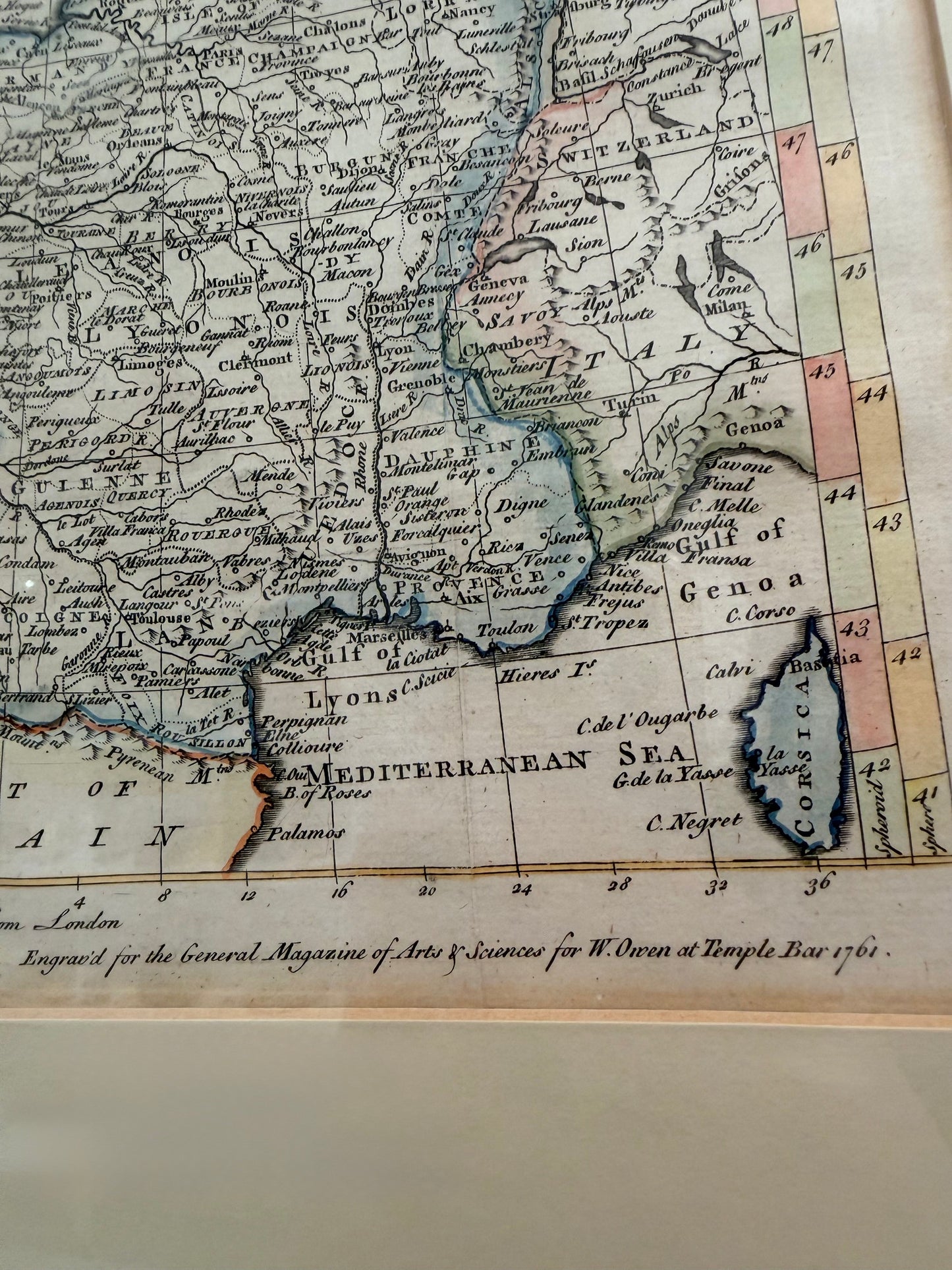 Custom-Framed Antique 18c Map of France Engraving