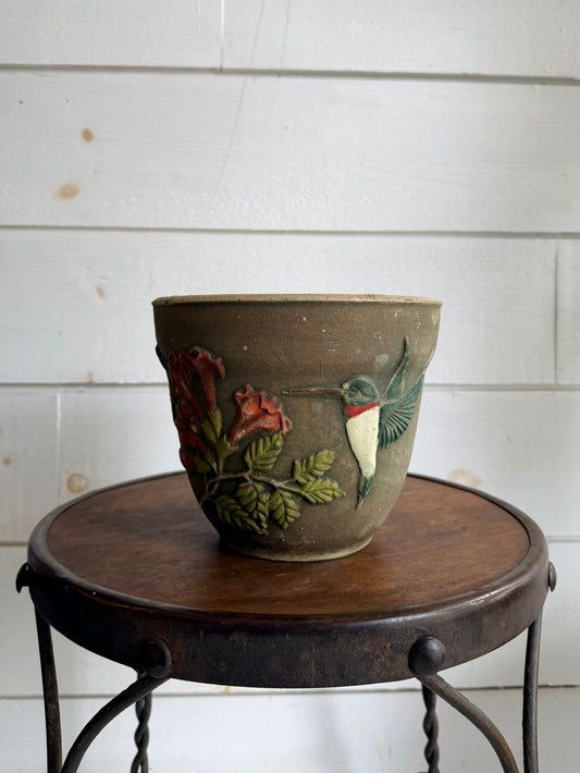Ceramic Pot w/ Hummingbird & Floral Relief