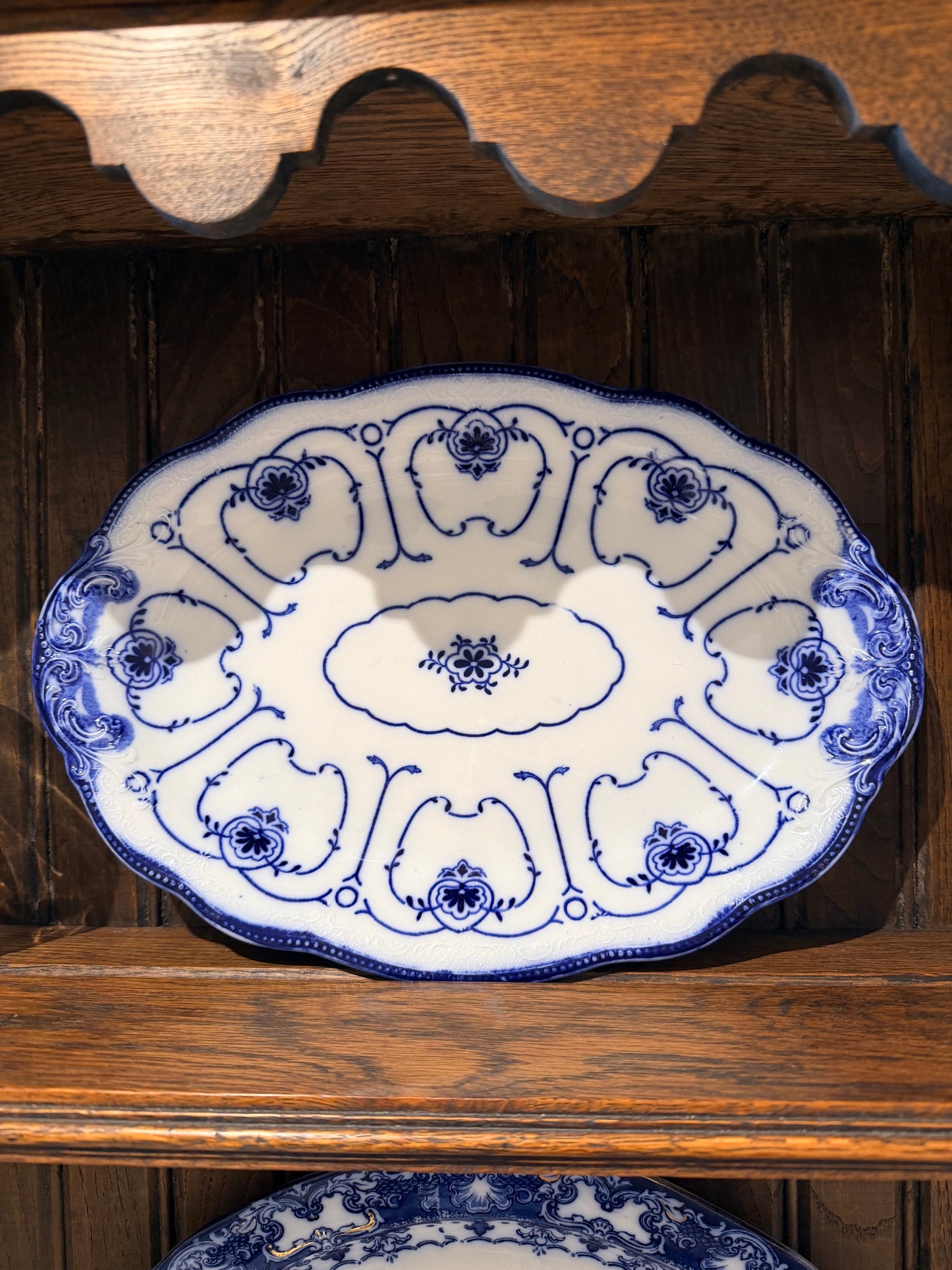 Antique W.H. Grindley England Flow Blue Oval Platter in "Beaufort" Pattern