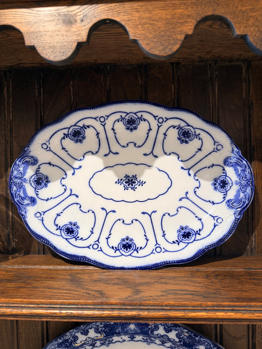 Antique W.H. Grindley England Flow Blue Oval Platter in "Beaufort" Pattern