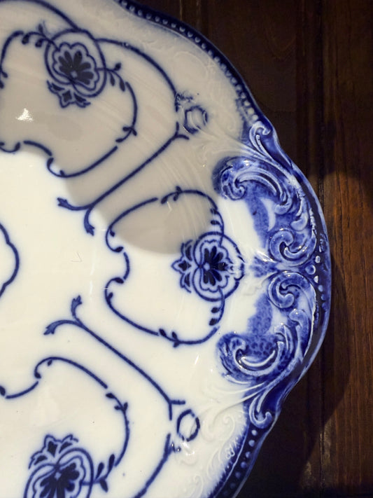 Antique W.H. Grindley England Flow Blue Oval Platter in "Beaufort" Pattern