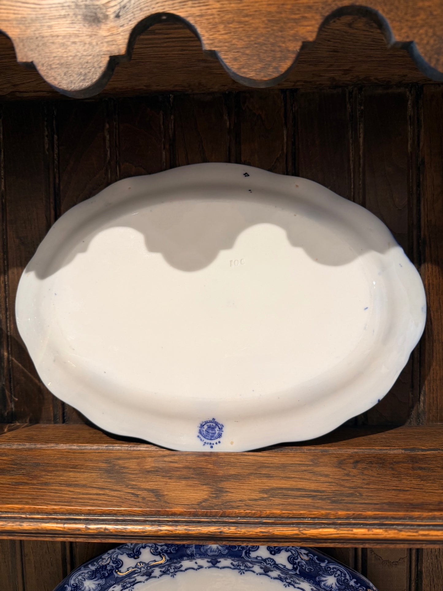 Antique W.H. Grindley England Flow Blue Oval Platter in "Beaufort" Pattern