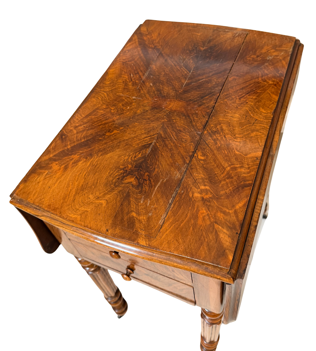 Antique Victorian Figured Walnut Drop-Leaf Work Table