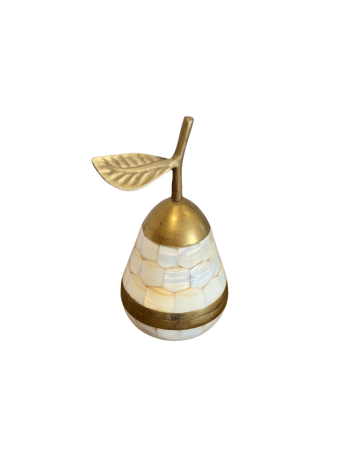 Brass & Mother of Pearl Inlaid Pear Trinket Box