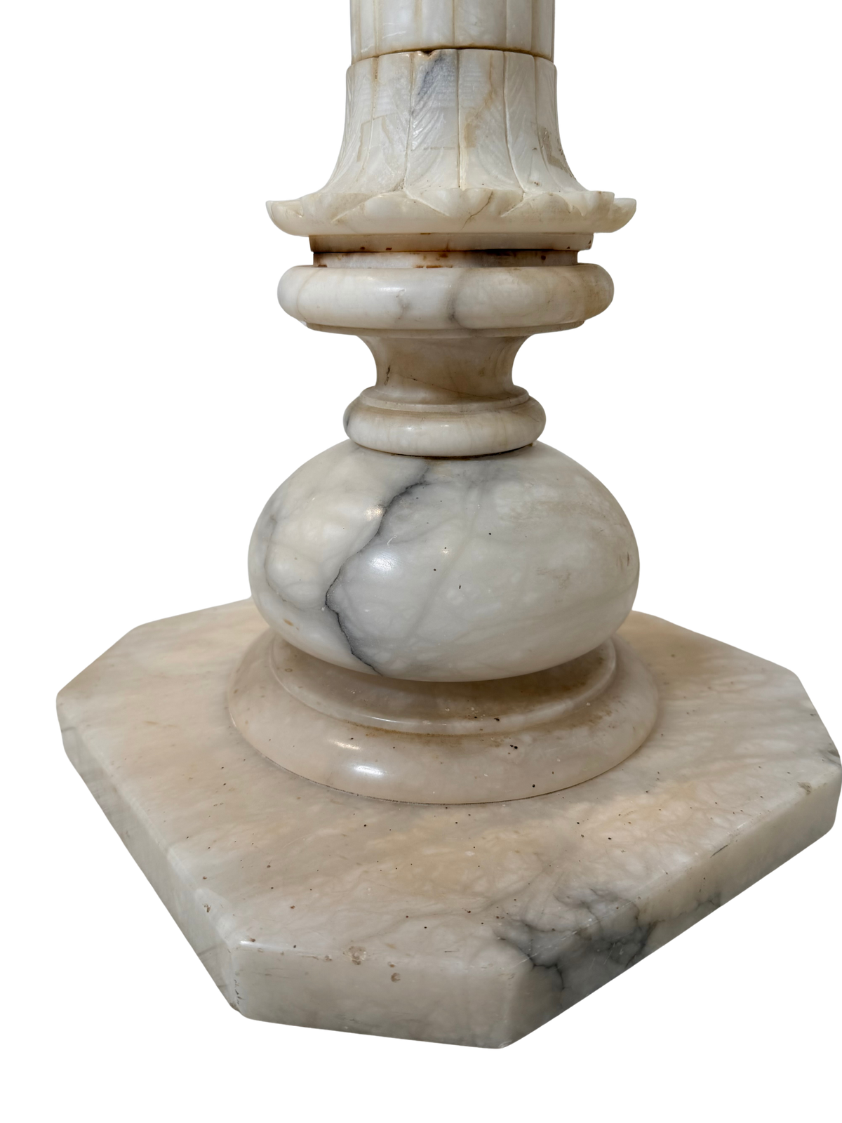 Neoclassical Carved Alabaster Pedestal with Greek Key Detail