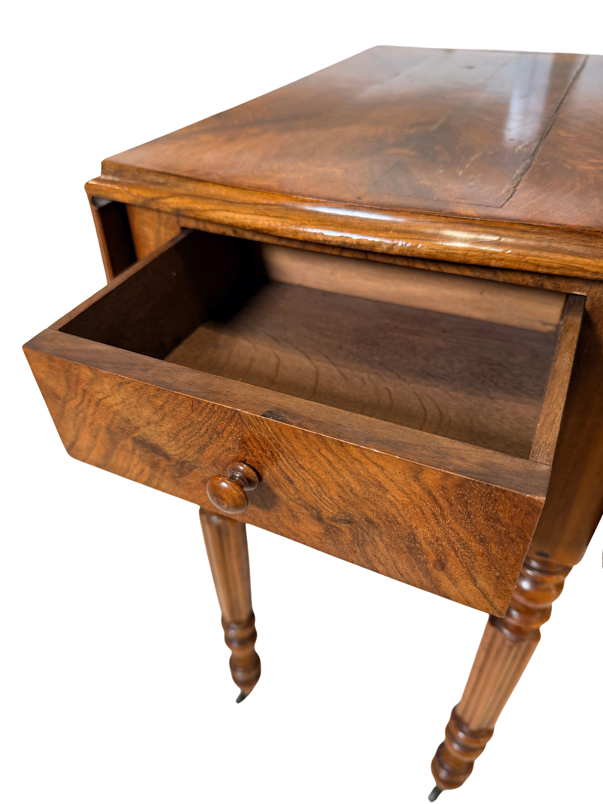 Antique Victorian Figured Walnut Drop-Leaf Work Table