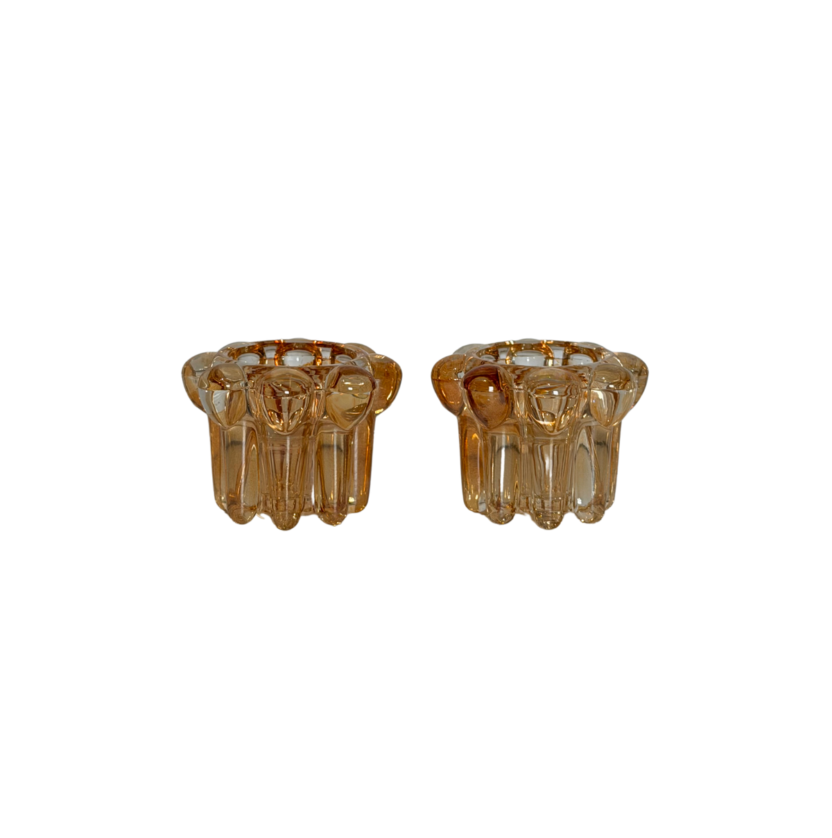 Pair of Reims France Mid-Century Amber Glass Bubble Candle Holders
