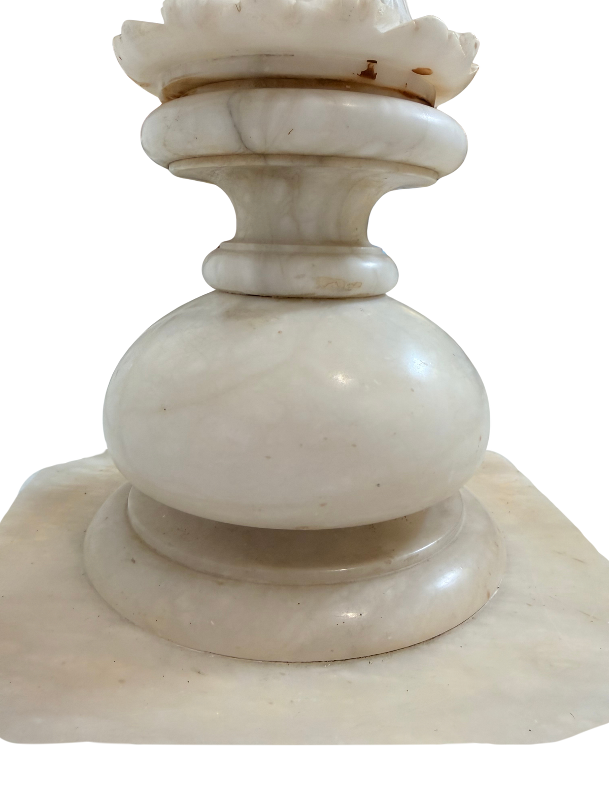 Neoclassical Carved Alabaster Pedestal with Greek Key Detail
