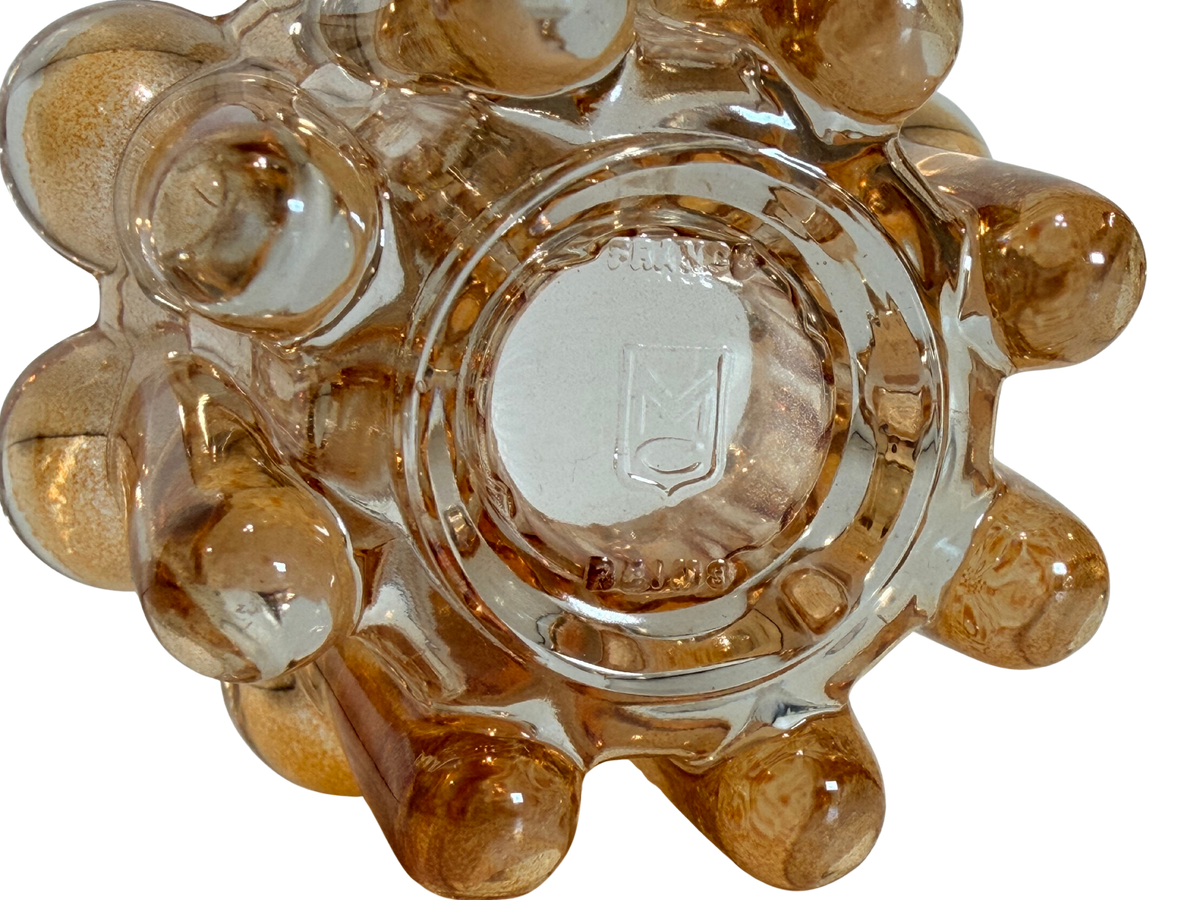 Pair of Reims France Mid-Century Amber Glass Bubble Candle Holders