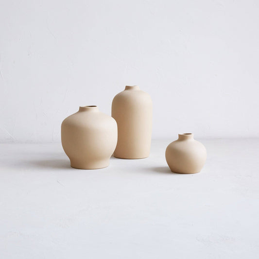 Wide Ceramic Blossom Vase - Sand