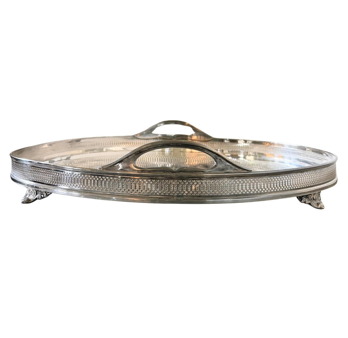 Extra-Large Silver-Plated Oval Gallery Tray with Handles