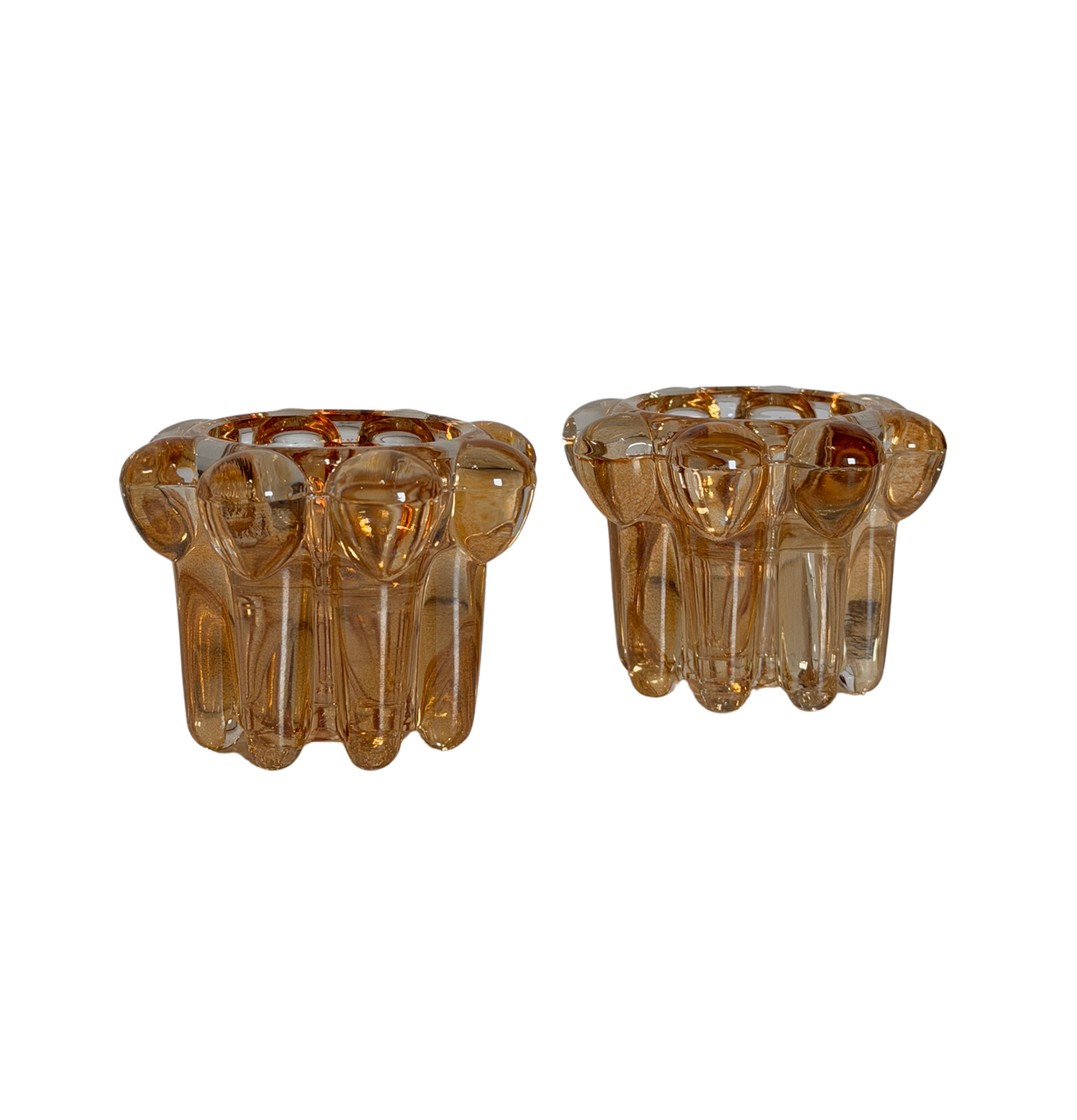 Pair of Reims France Mid-Century Amber Glass Bubble Candle Holders