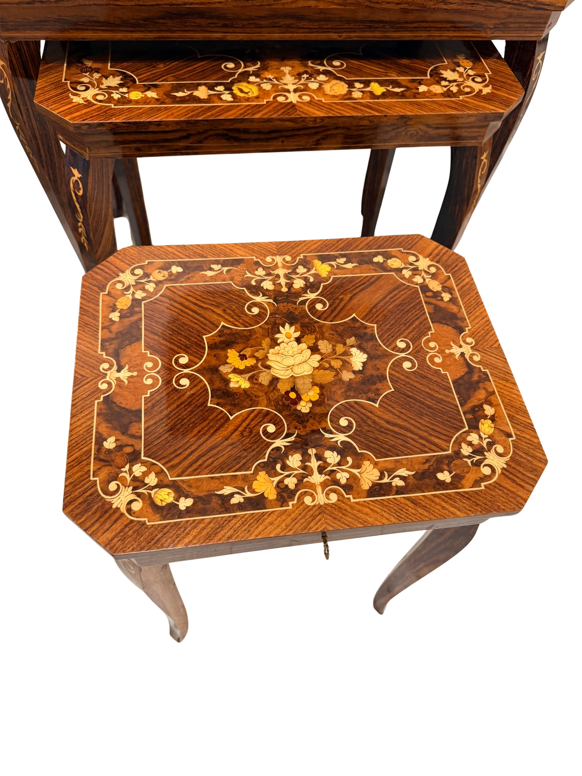 Set of 3 Italian Sorrento Marquetry Nesting Tables