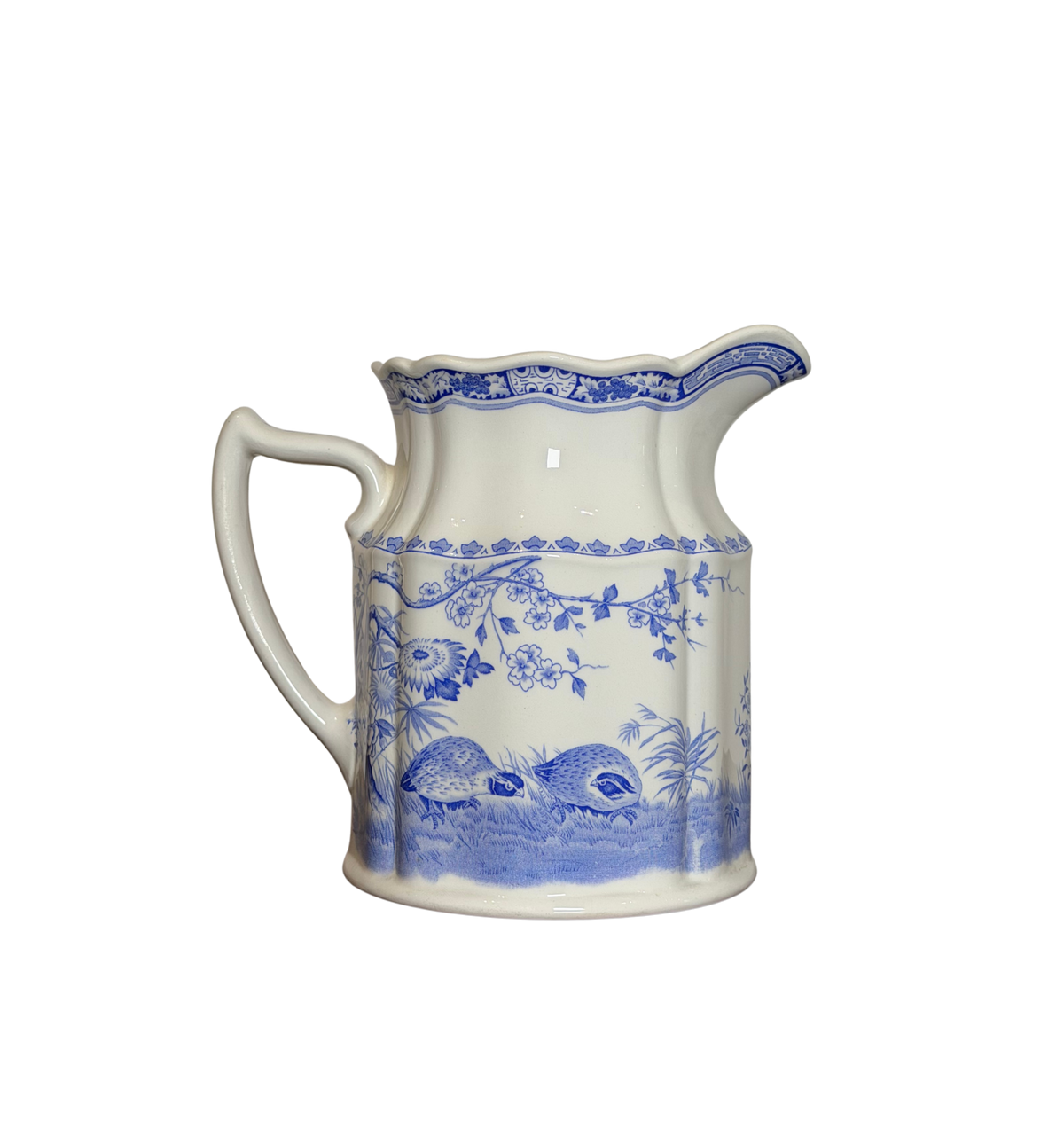 Antique Furnivals “Quail” Blue & White Transferware Pitcher
