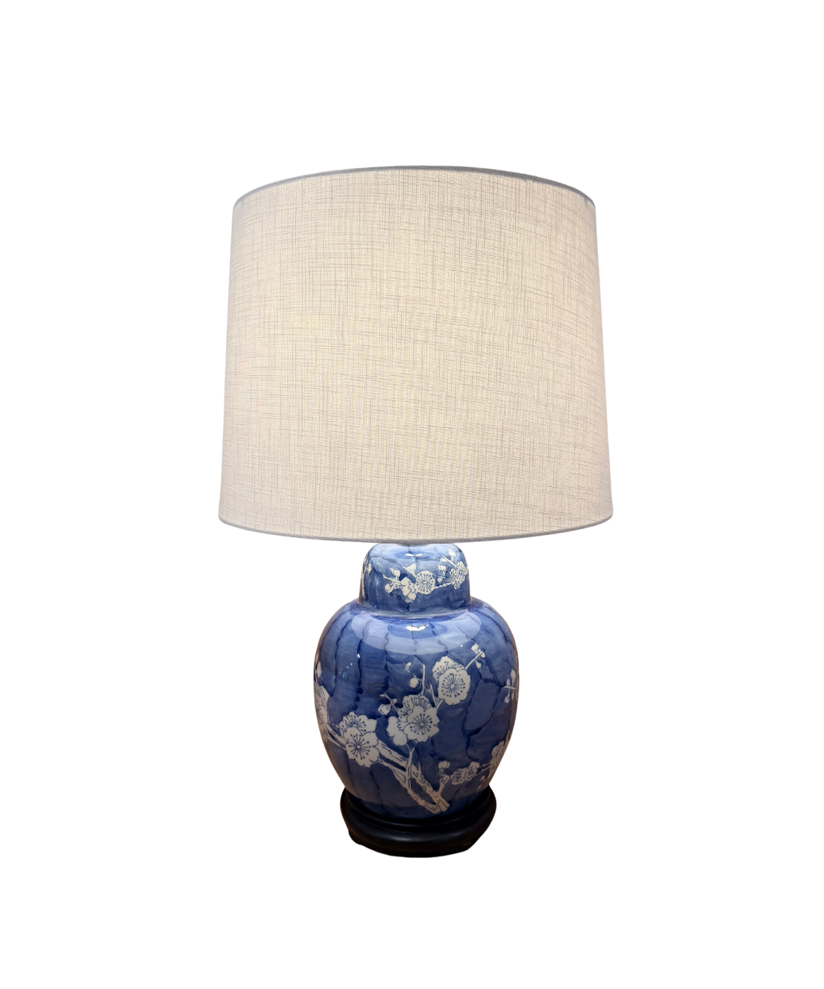 Blue & White Porcelain Ginger Jar Lamp with Blossom Motif