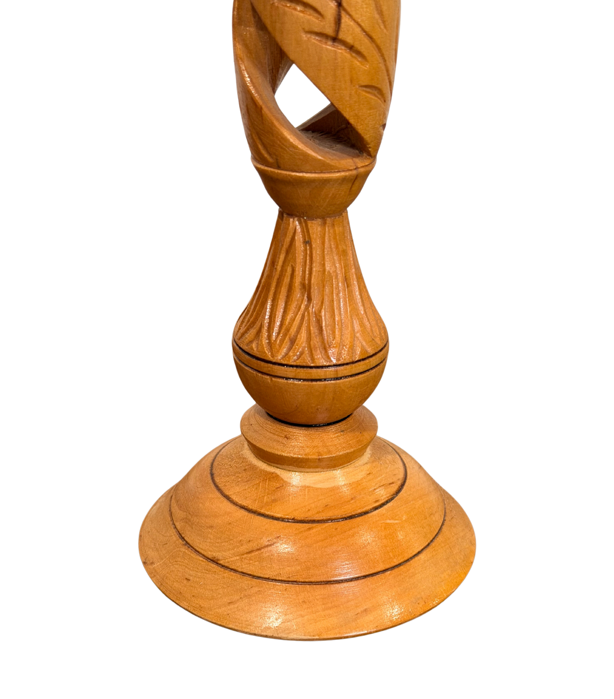 Pair of Hand-Carved Olive Wood Candlesticks