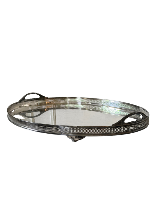 Extra-Large Silver-Plated Oval Gallery Tray with Handles