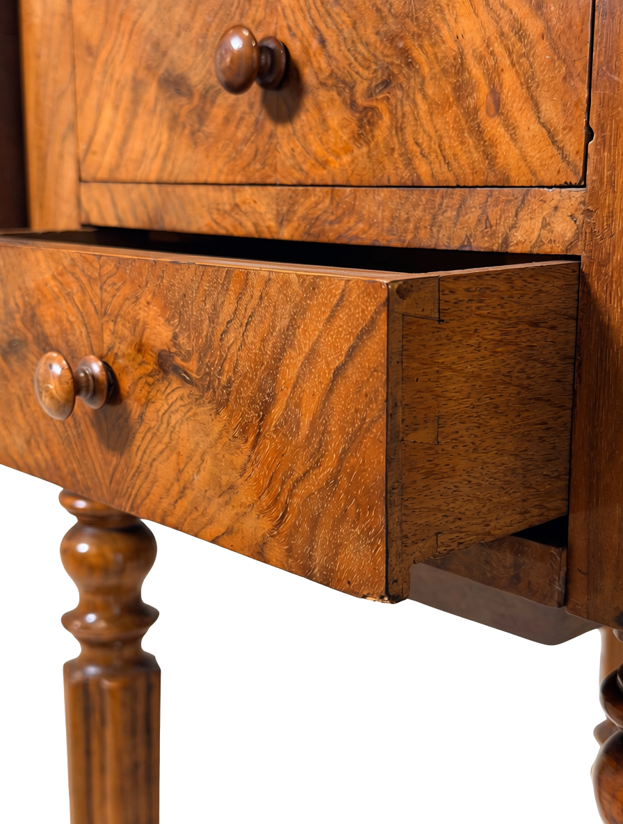 Antique Victorian Figured Walnut Drop-Leaf Work Table