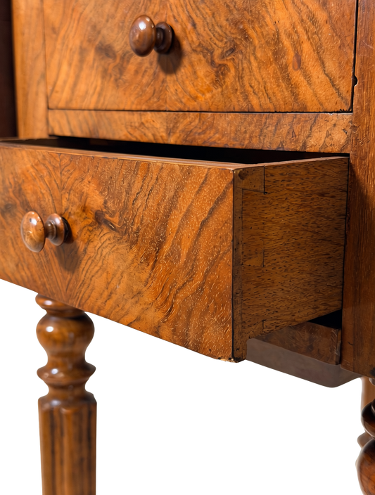 Antique Victorian Figured Walnut Drop-Leaf Work Table